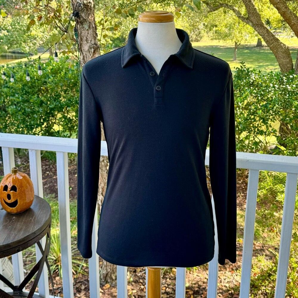 Aether Black Long Sleeve Polo Shirt. Medium.